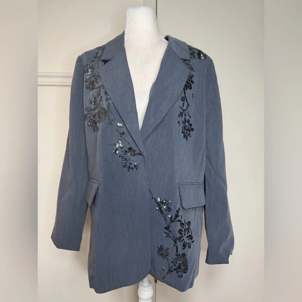 NVLT Embellished Bluish Gray Blazer size L new with tag